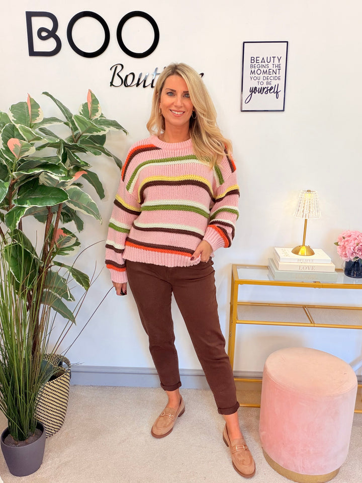 Women’s pink chunky knit stripe jumper 