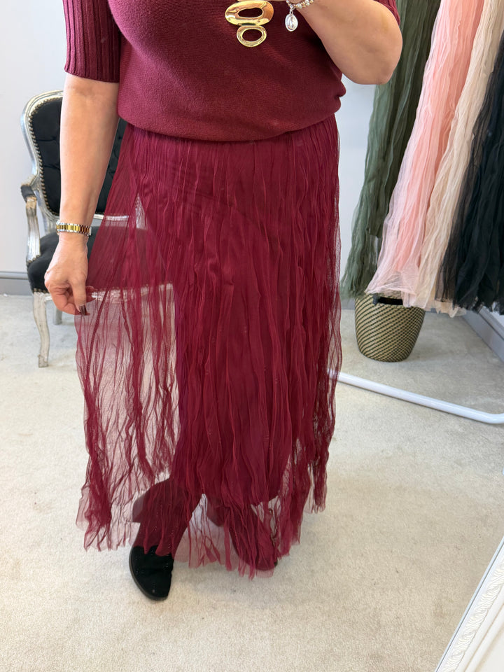 LADIES NET FAIRY MAXI SKIRT - BLACK, BERRY, KHAKI, BEIGE & PINK