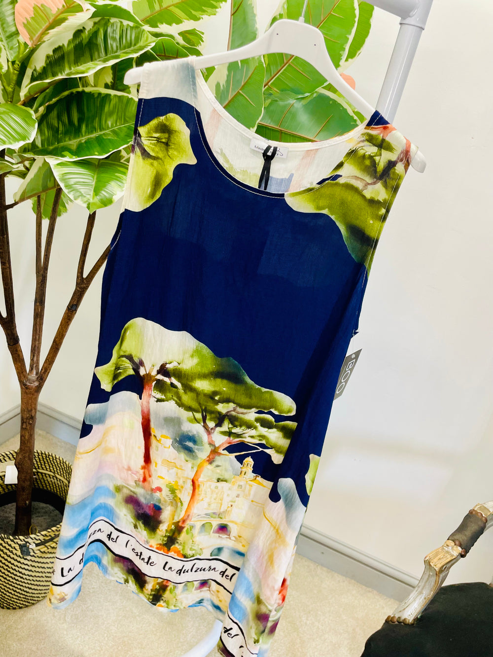 LADIES NAVY SUMMER LOOSE FIT SHIFT DRESS