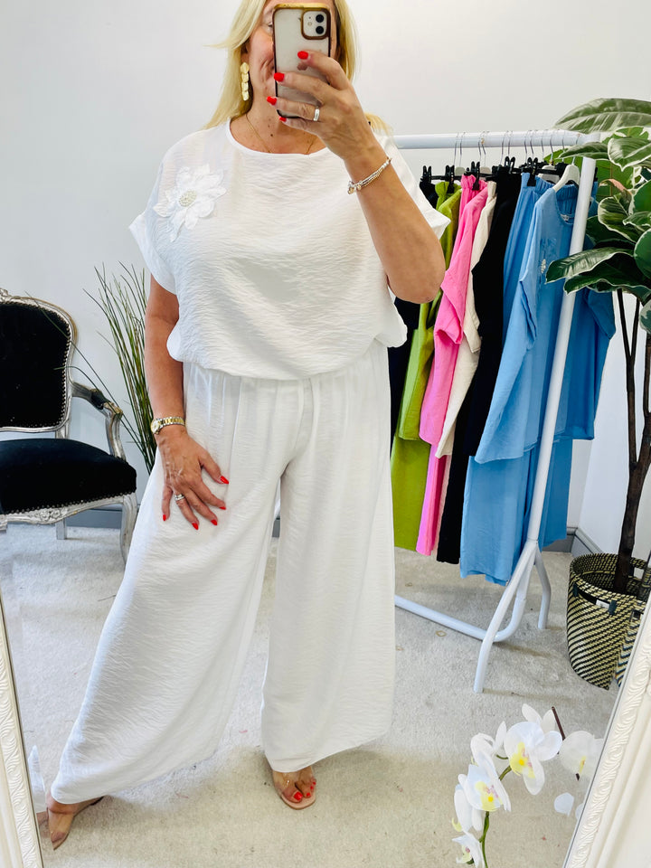 LADIES WIDE LEG TROUSER CO ORD SET 