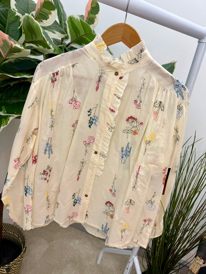 LADIES CREAM EMBROIDERED BLOUSE SHIRT