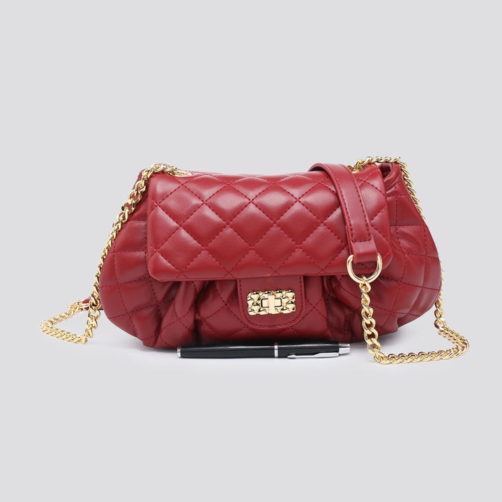 LADIES FASHION QUILTED INSPIRED SHOULDER BAG - BLACK & RED