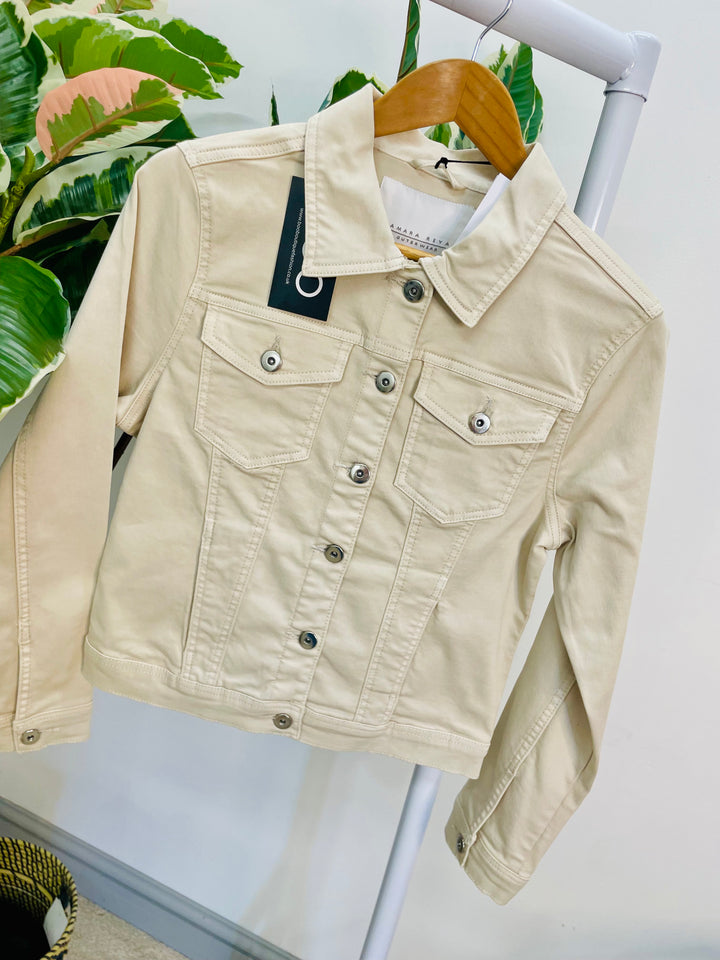 LADIES BEIGE CASUAL DENIM JACKET