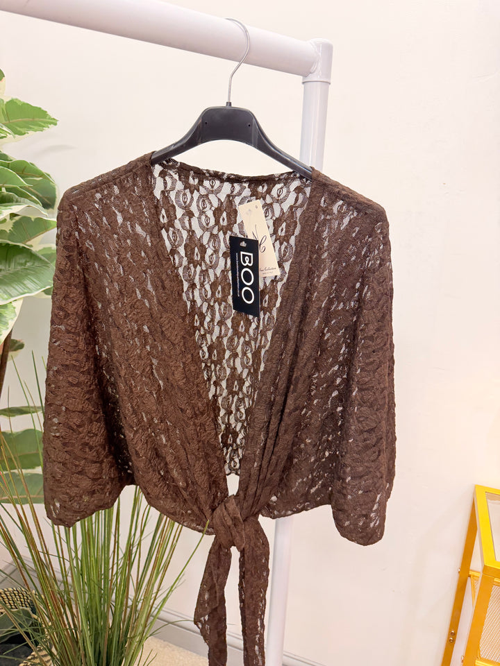Ladies Lacy Shrug Cardigan - Black, White, Brown & Beige