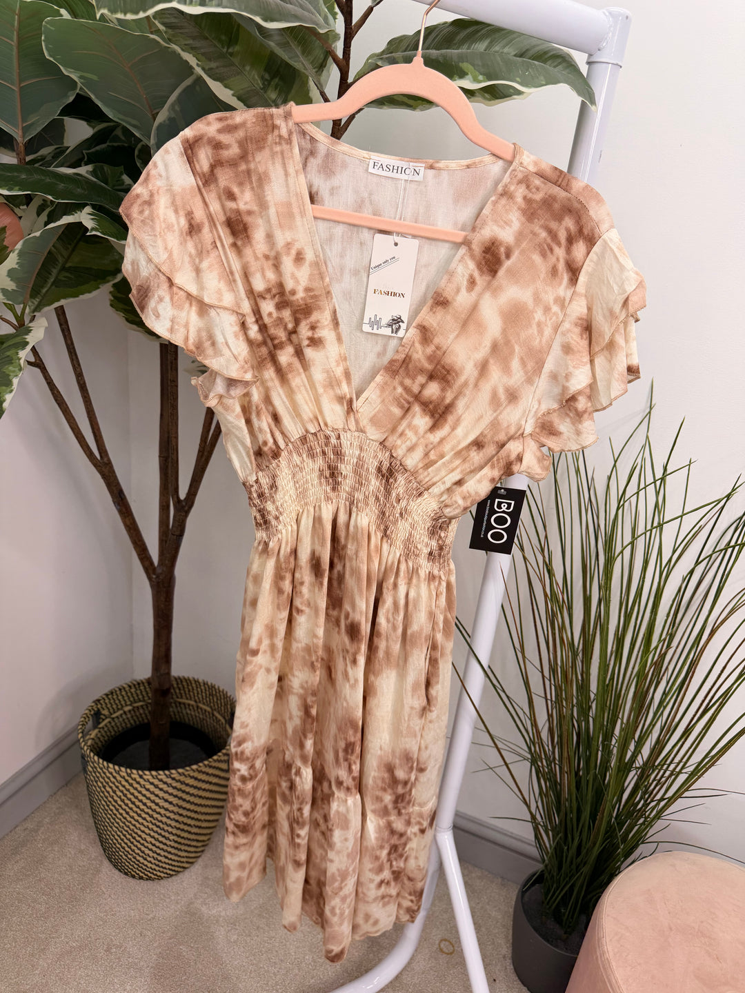 Ladies Tie Dye Summer Day Dress - Pink, Blue, Beige & Green
