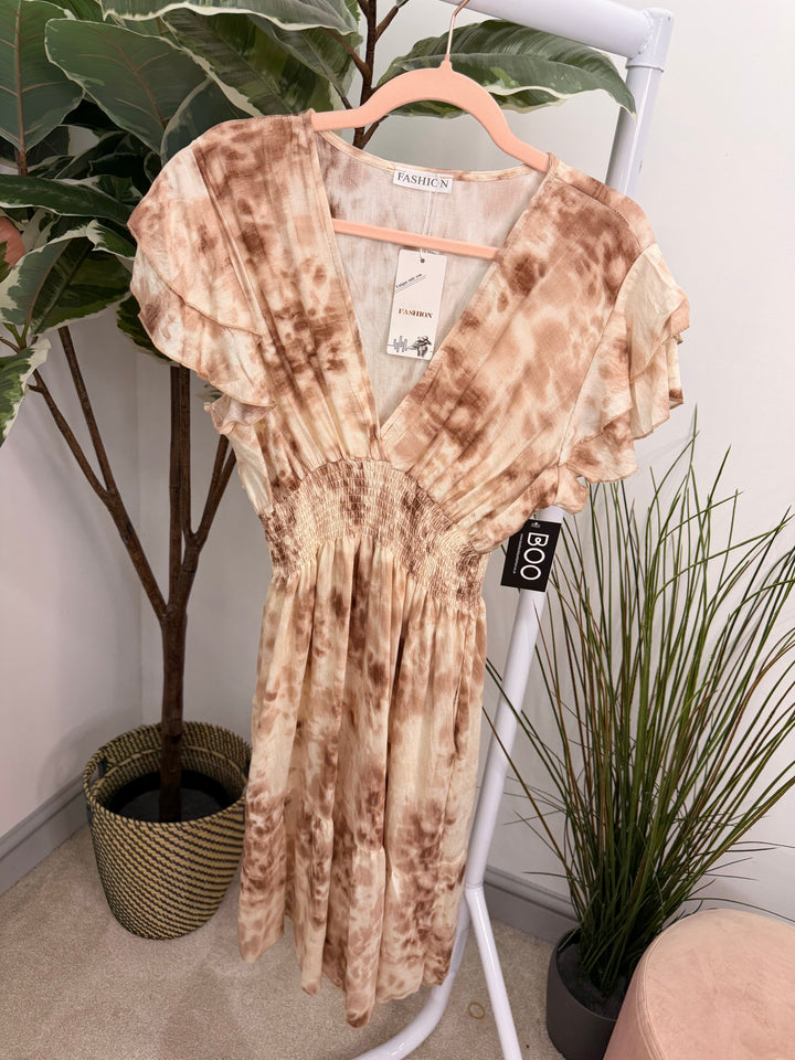 Ladies Tie Dye Summer Day Dress - Pink, Blue, Beige & Green