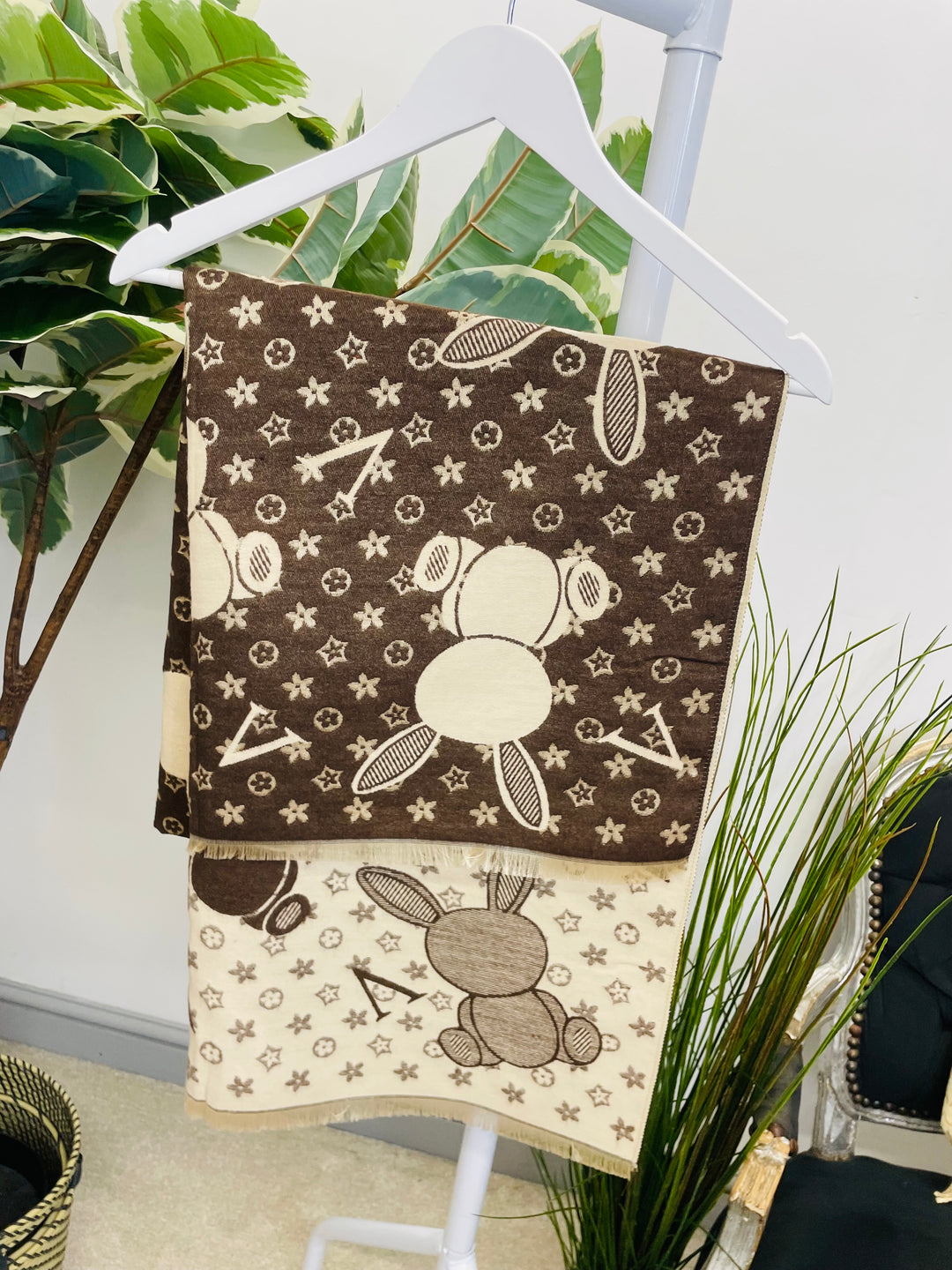 LADIES DESIGNER INSPIRED SCARF - NAVY, BROWN, BLACK, PINK, CAMEL, GREY