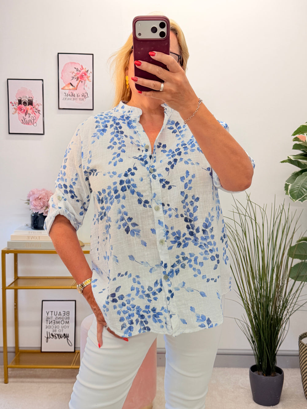 Ladies White Light Linen Shirt Top