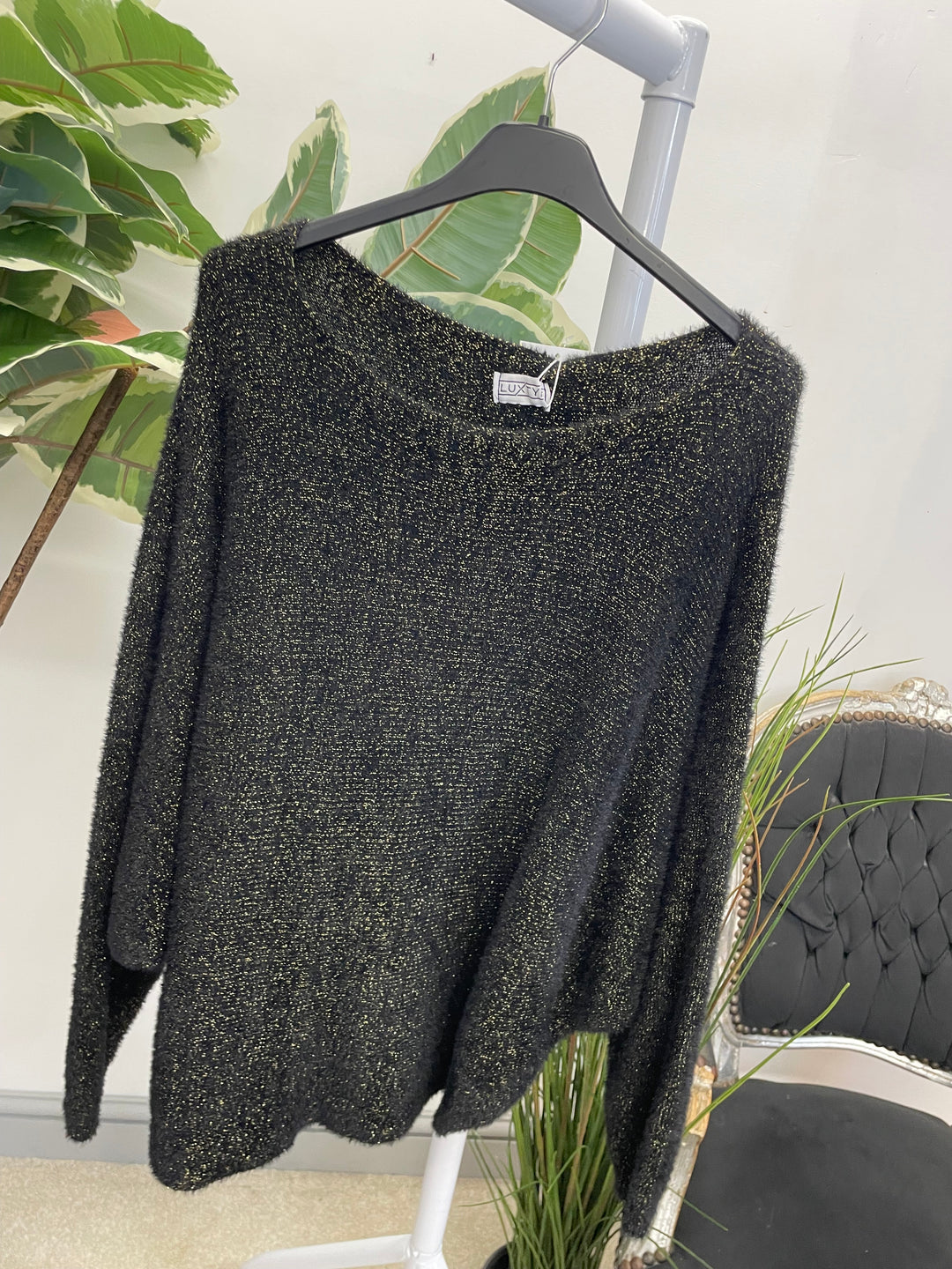 LADIES LUREX BATWING JUMPER - BLACK, BERRY, BROWN