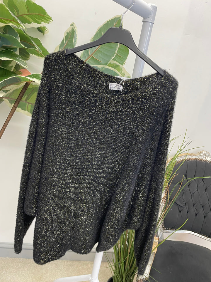 LADIES LUREX BATWING JUMPER - BLACK, BERRY, BROWN