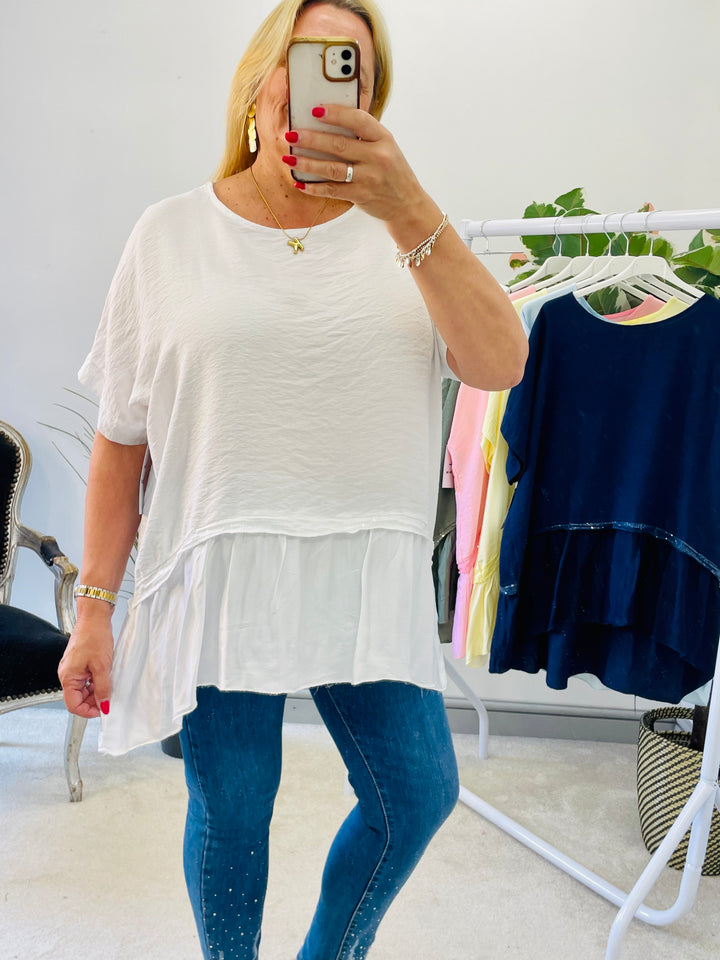 LADIES LOOSE FIT SILK EDGE LOOSE FIT SUMMER TOP - NAVY, PINK, LEMON, KHAKI, WHITE, BLUE