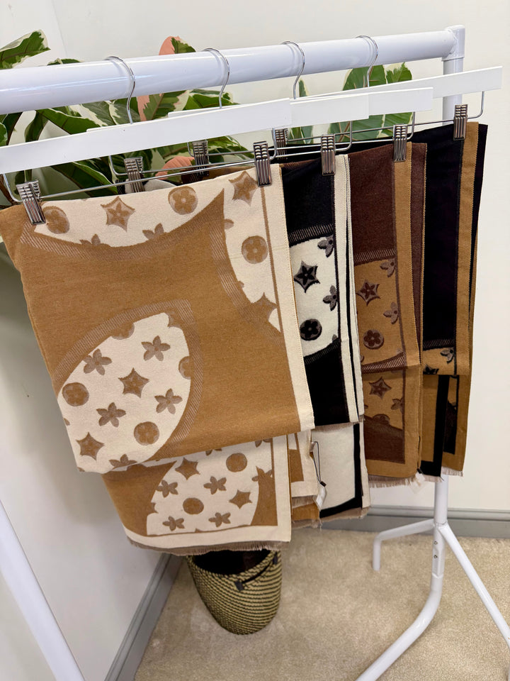 LADIES INSPIRED FASHION SCARF - BEIGE, BLACK, CAMEL, CREAM