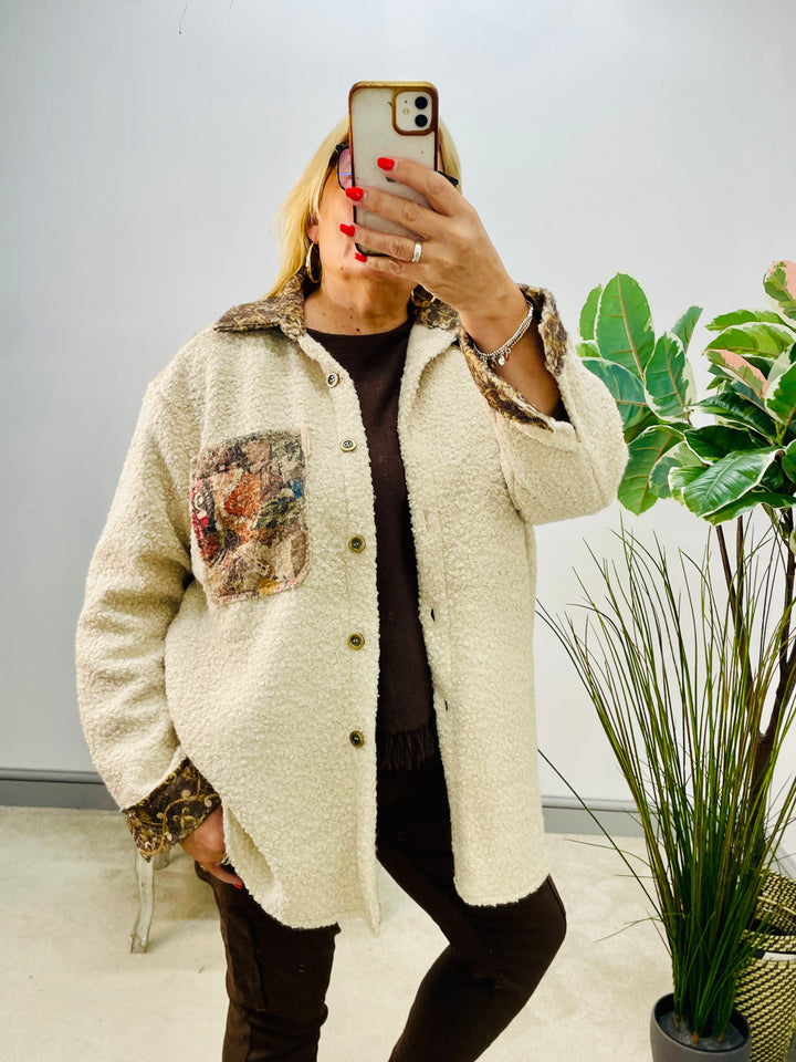 LADIES BEIGE BOUCLE JACKET SHACKET 