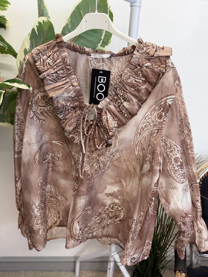 LADIES COTTON PAISLEY PRINT FLOATY BLOUSE - PINK, BEIGE, BLUE, BLACK, MOCHA