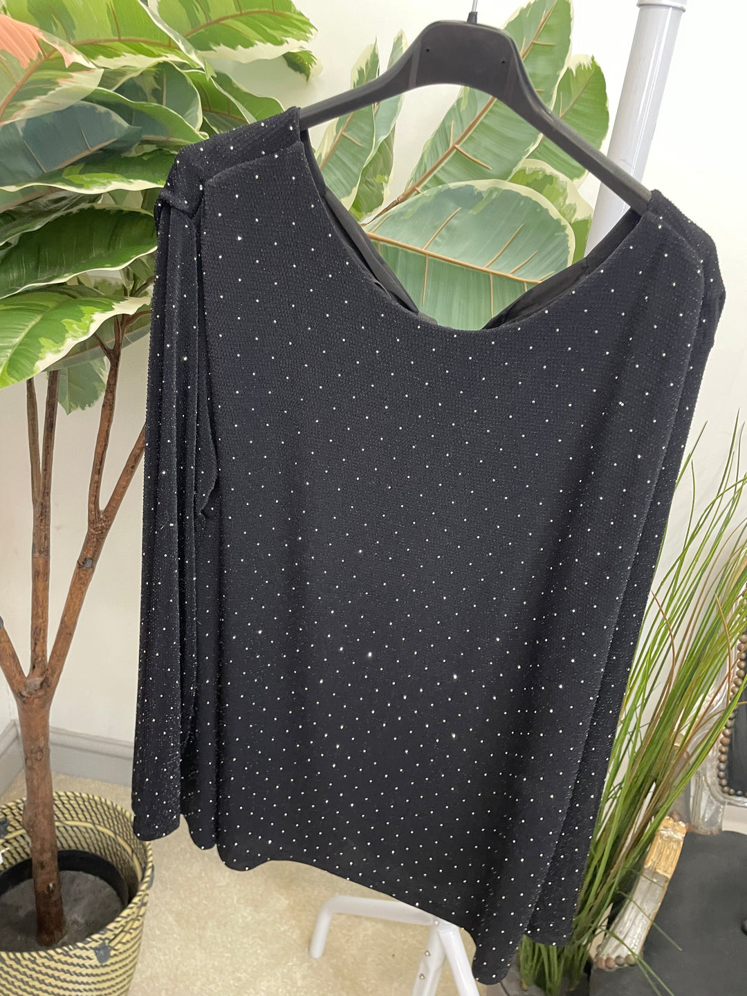 LADIES LUREX FLOATY BOW BACK TOP - BLACK, SILVER, GOLD, RED