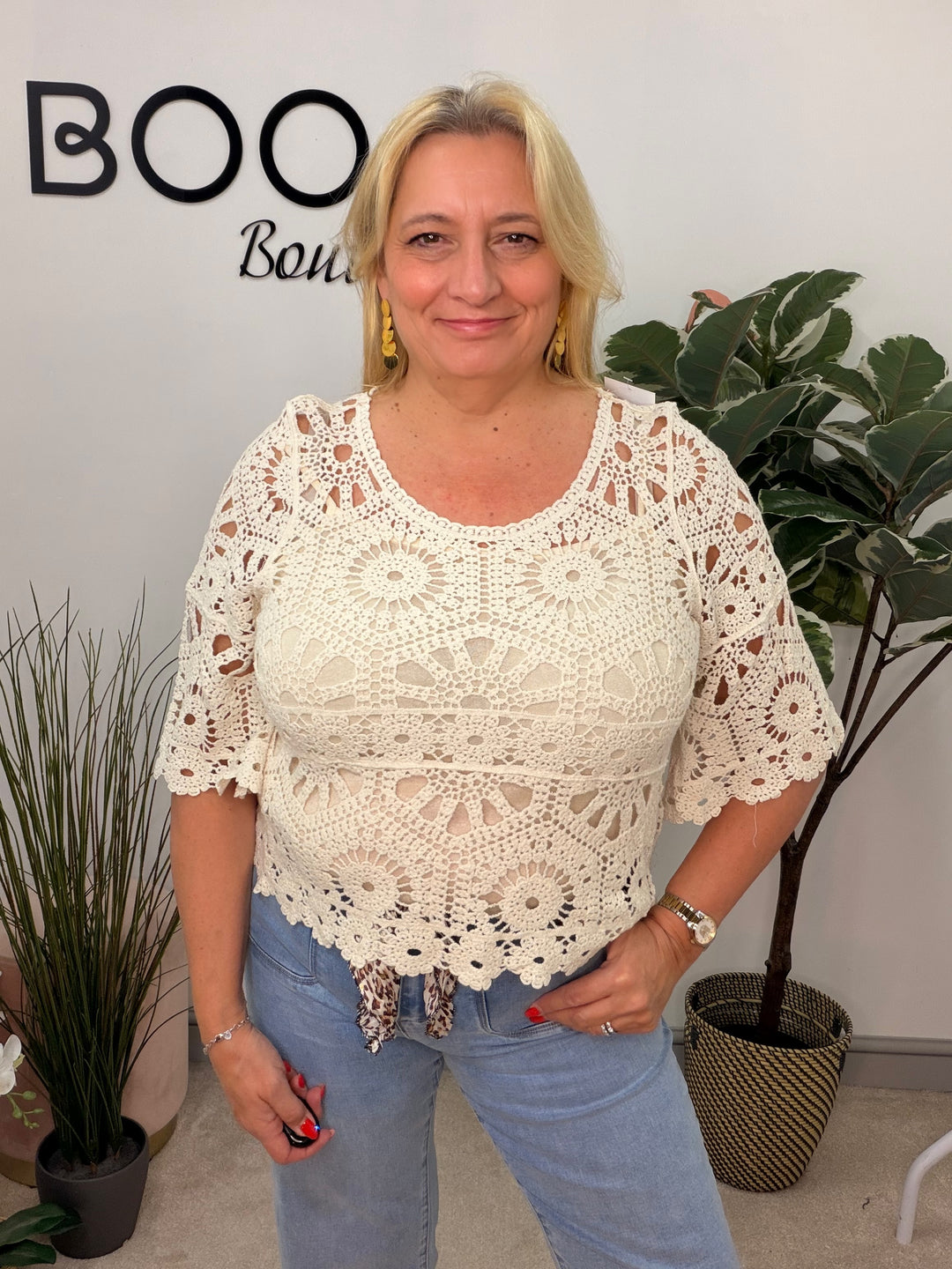 Ladies Pretty Crochet Summer Top beige