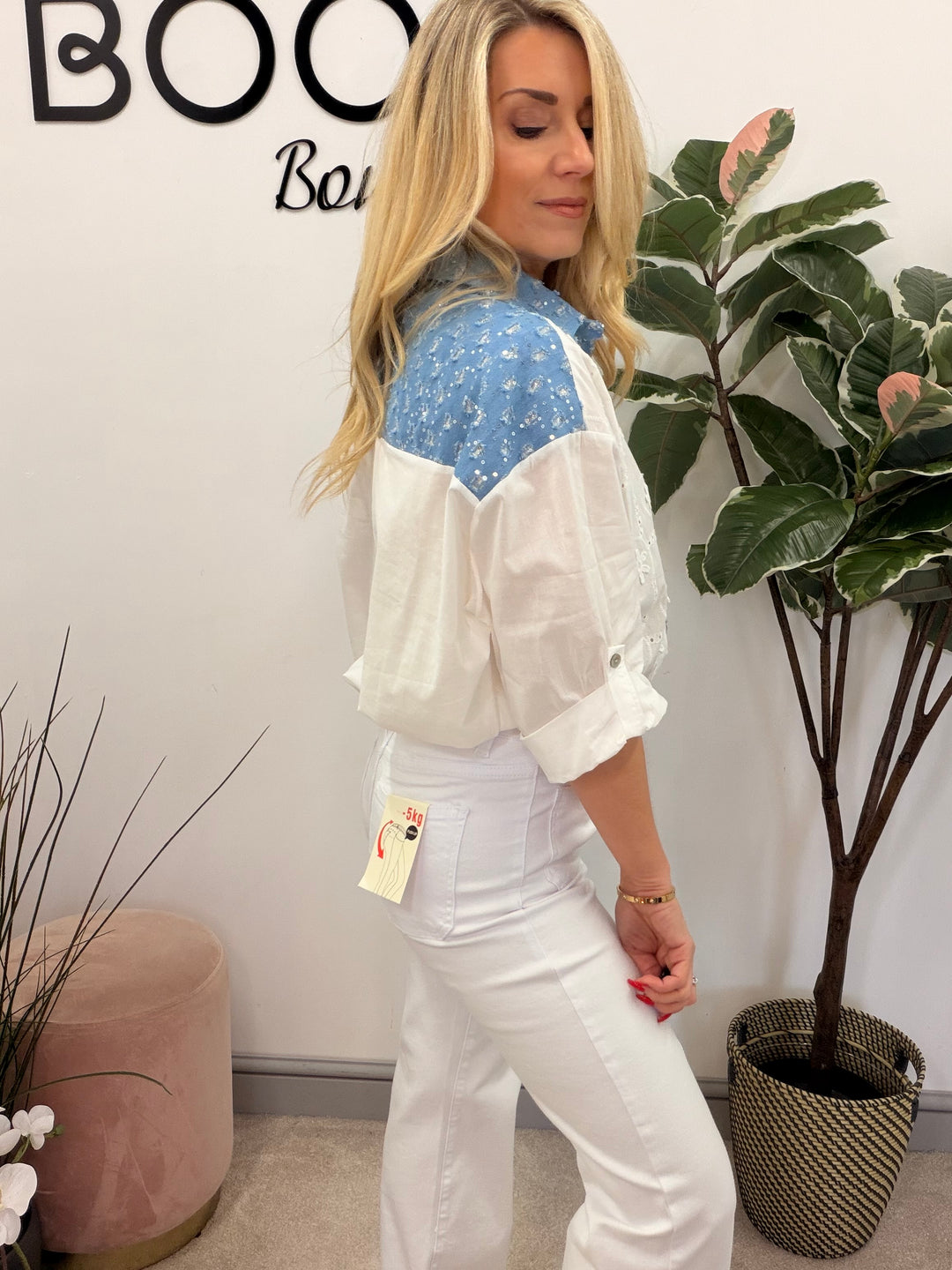 Ladies Fashion White Broderie Anglaise Shirt Blouse