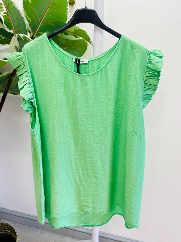 LADIES WOMENS BRIGHT GREEN CASUAL CAP SLEEVE TOP 