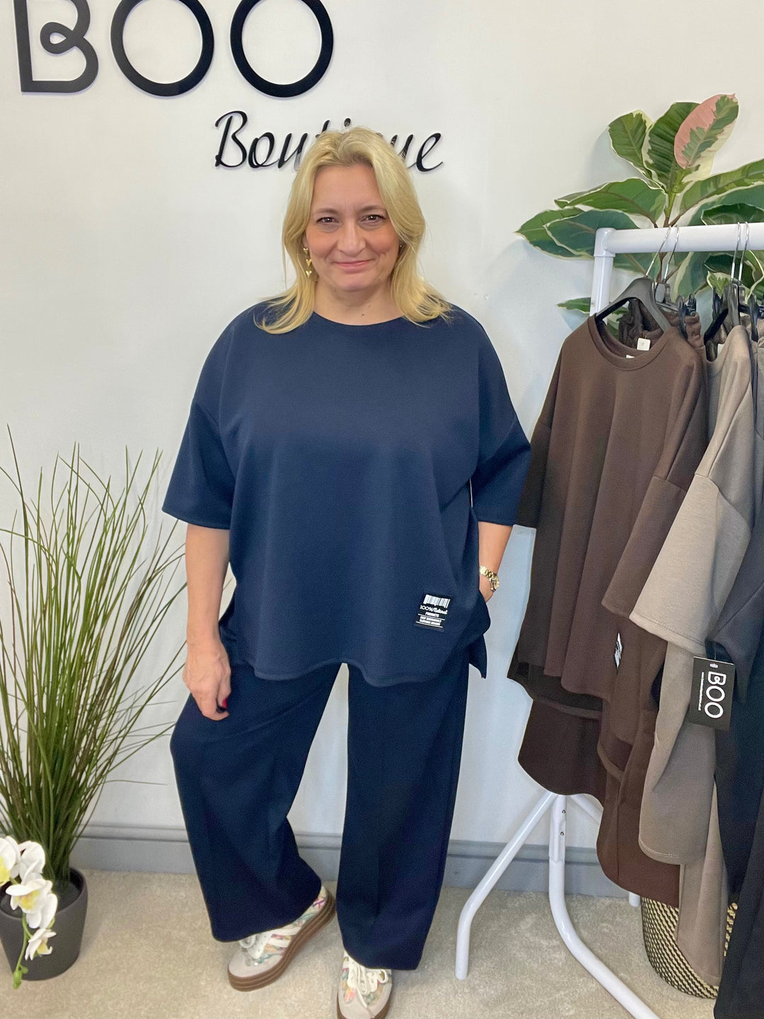 LADIES STRAIGHT LEG SCUBA TROUSER CO ORD SET - BLACK, NAVY, MOCHA, BROWN