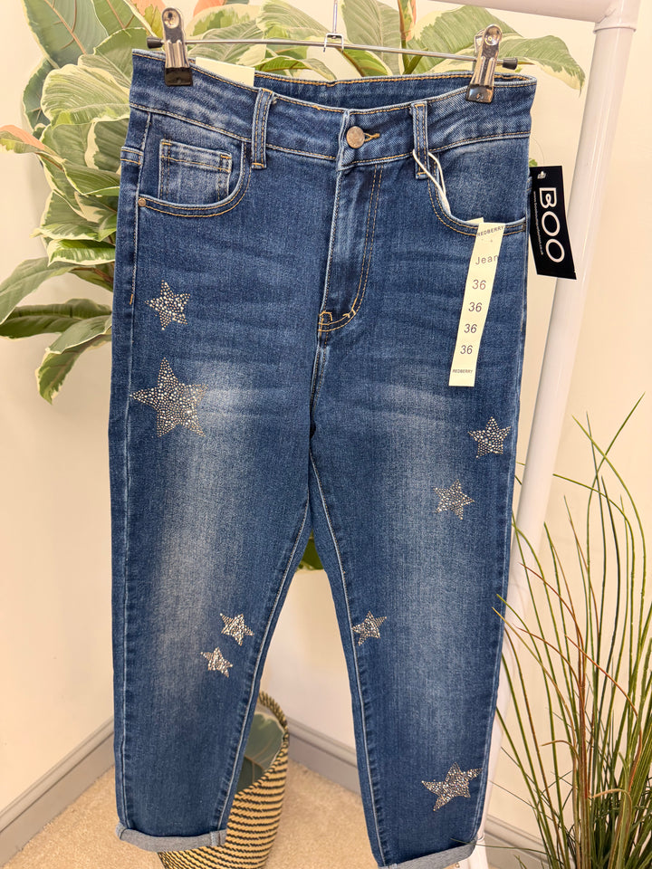 Ladies Fashion Stretch Diamante Denim Jeans