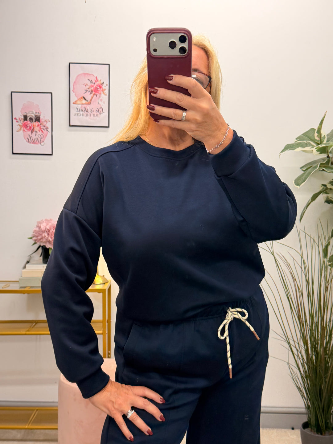 Womens fashion scuba trouser two piece co ord set - navy, black, khaki & brown