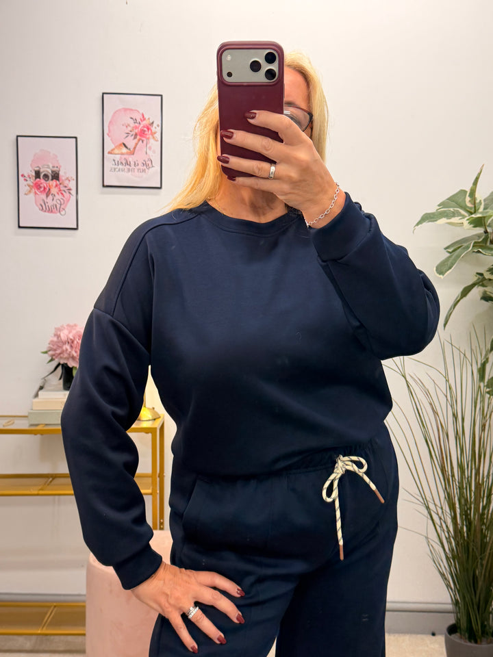 Womens fashion scuba trouser two piece co ord set - navy, black, khaki & brown