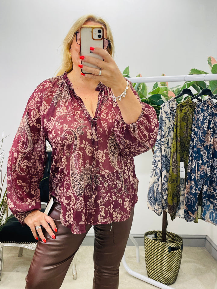 Ladies burgundy wine chiffon top