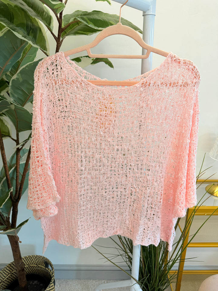 Ladies Oversize Crochet Poncho Top - Lime, White, Blue, Pink & Orange