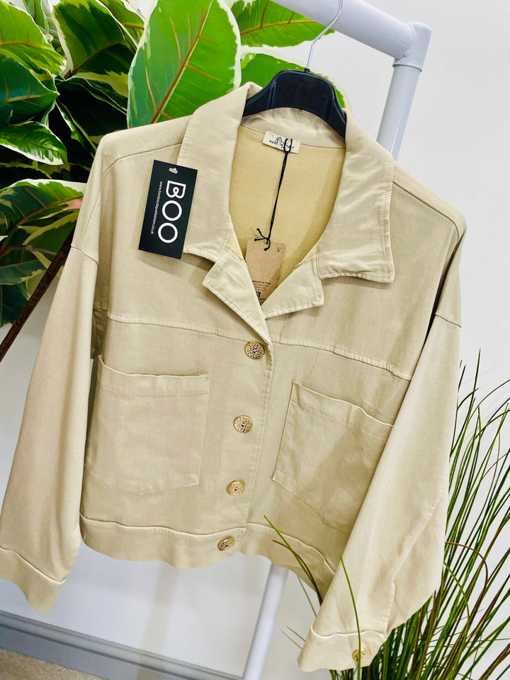 LADIES STRETCH BOX CASUAL JACKET - BLACK, BEIGE, KHAKI, BURGUNDY, BROWN & WHITE