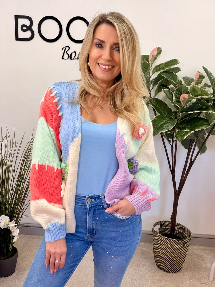 LADIES FASHION CHUNKY KNIT COLOURFUL CARDIGAN