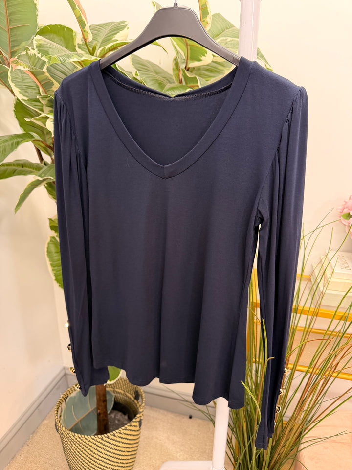 Womens basic jersey long sleeve top - black, navy, wine & brown