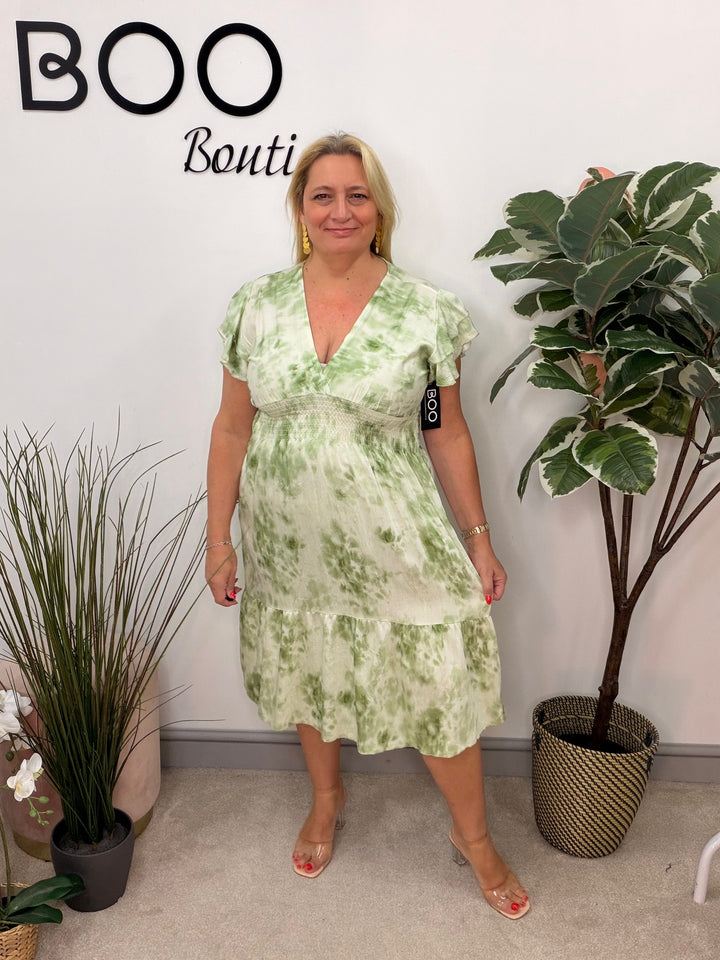 Ladies Tie Dye Summer Day Dress - Pink, Blue, Beige & Green