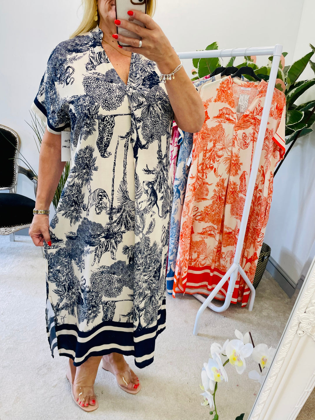 LADIES OVERSIZE JUNGLE PRINT LOOSE FIT SUMMER SHIFT DRESS - PINK, ORANGE, BLUE, NAVY