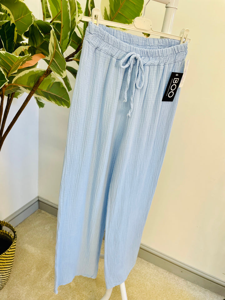 LADIES SUMMER CHEESECLOTH WIDE LEG PALAZZO TROUSERS