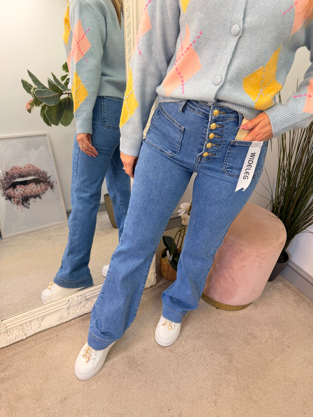 Ladies Fashion Blue Denim Straight Leg Jeans