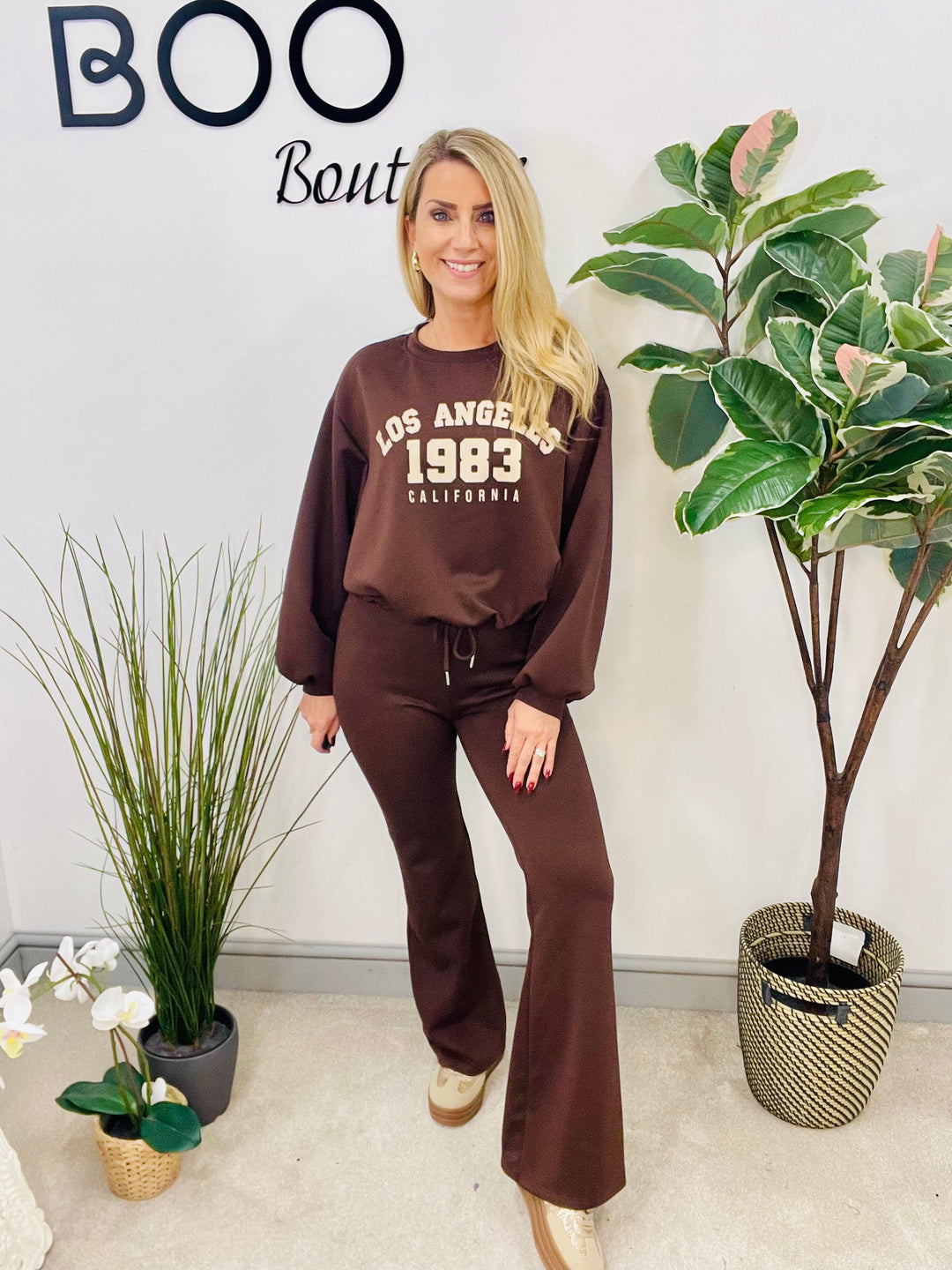 LADIES FLARED TROUSER CO ORD SET - BLACK, BROWN, BEIGE