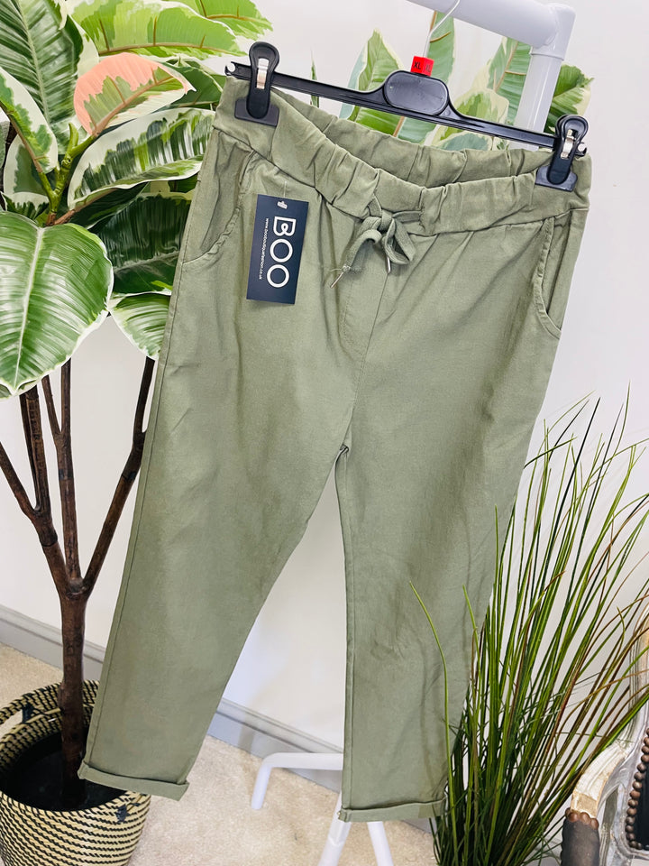 LADIES WOMENS CURVE STRETCH SMART MAGIC TROUSERS - SIZE 16 TO 22 KHAKI