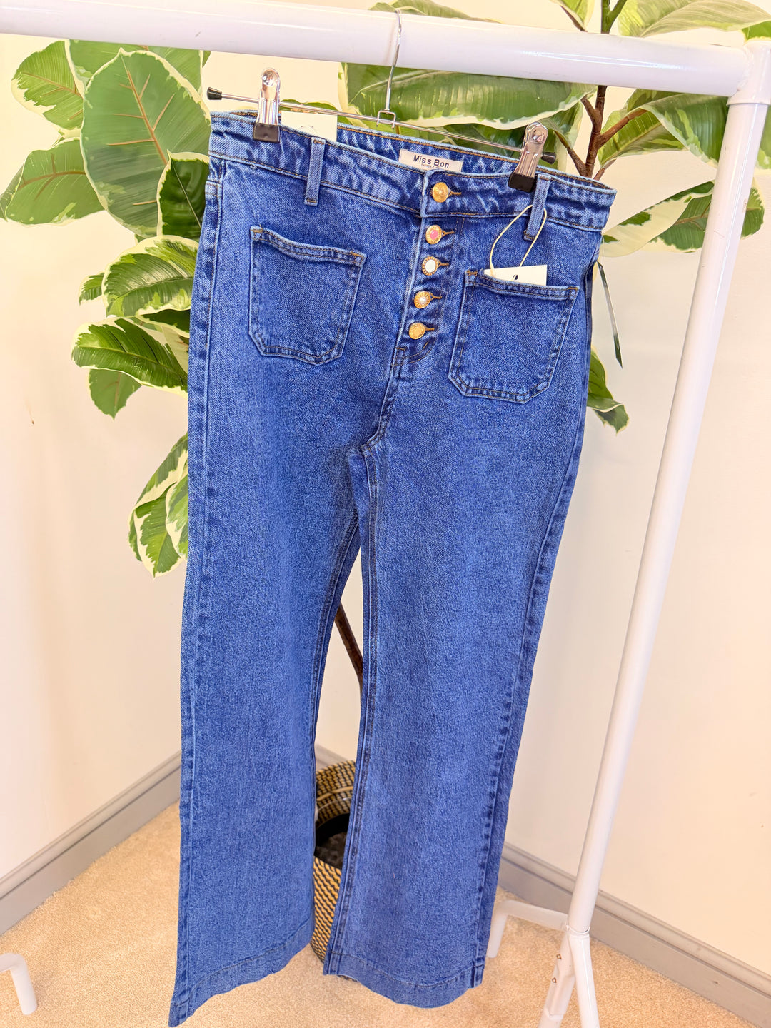 Ladies Blue Denim Wide Leg Jeans