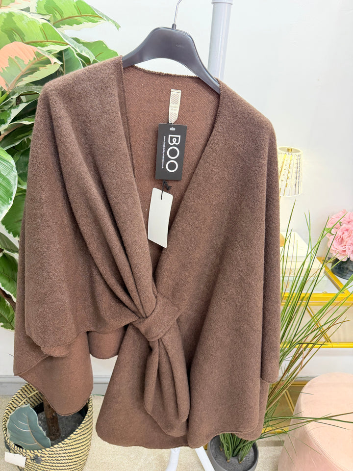 Womens Wrap Cape Jacket - Black, Mocha, Brown