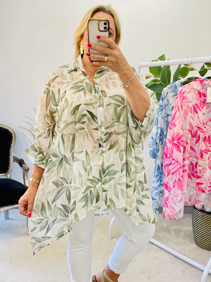 LADIES CHIFFON OVERSIZE LOOSE FIT BLOUSE SHIRT - BLUE, PINK, KHAKI