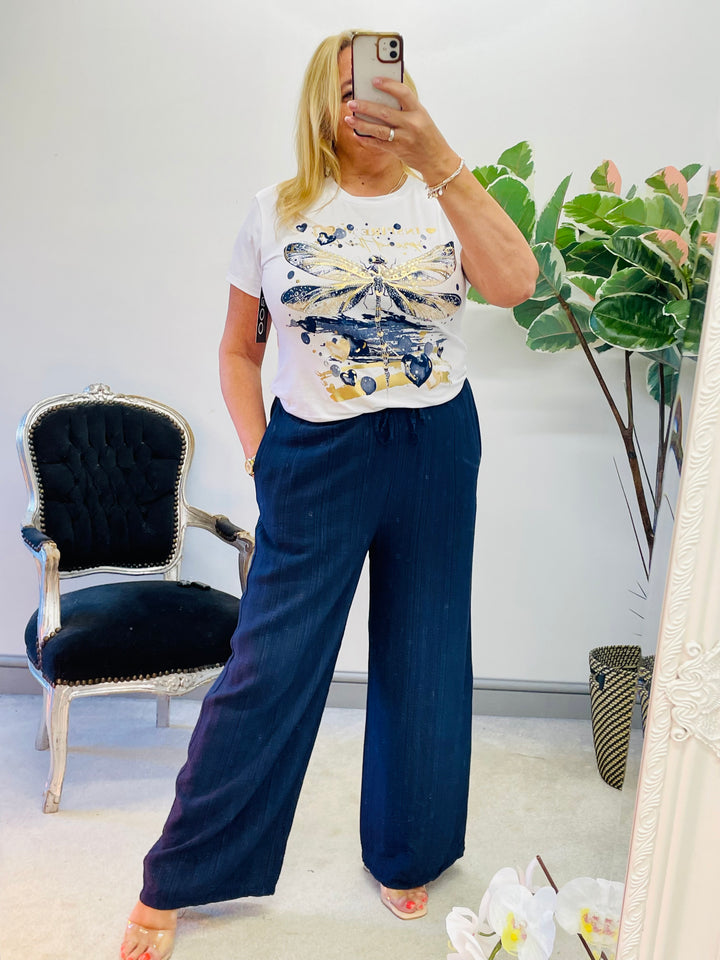 LADIES WOMENS WIDE LEG PALAZZO TROUSERS - BLACK, KHAKI, WHITE, PINK, BLUE & NAVY