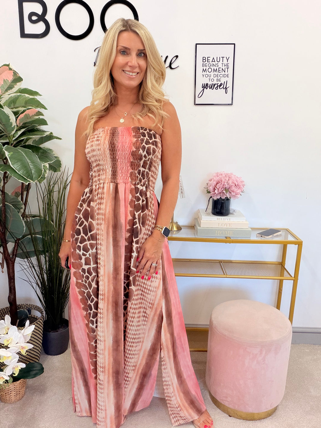 Ladies Summer Animal Print Bandeau Maxi Dress - Pink, Lilac, Blue & Black