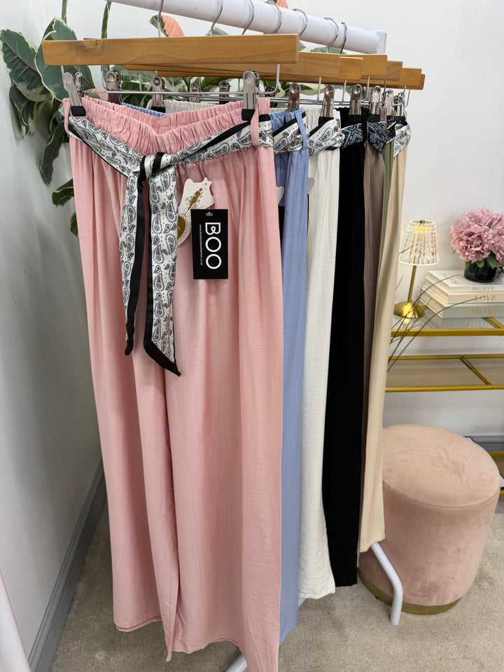 Ladies Wide Leg Trousers - Black, Pink, White, Khaki, Blue, Mocha, Beige