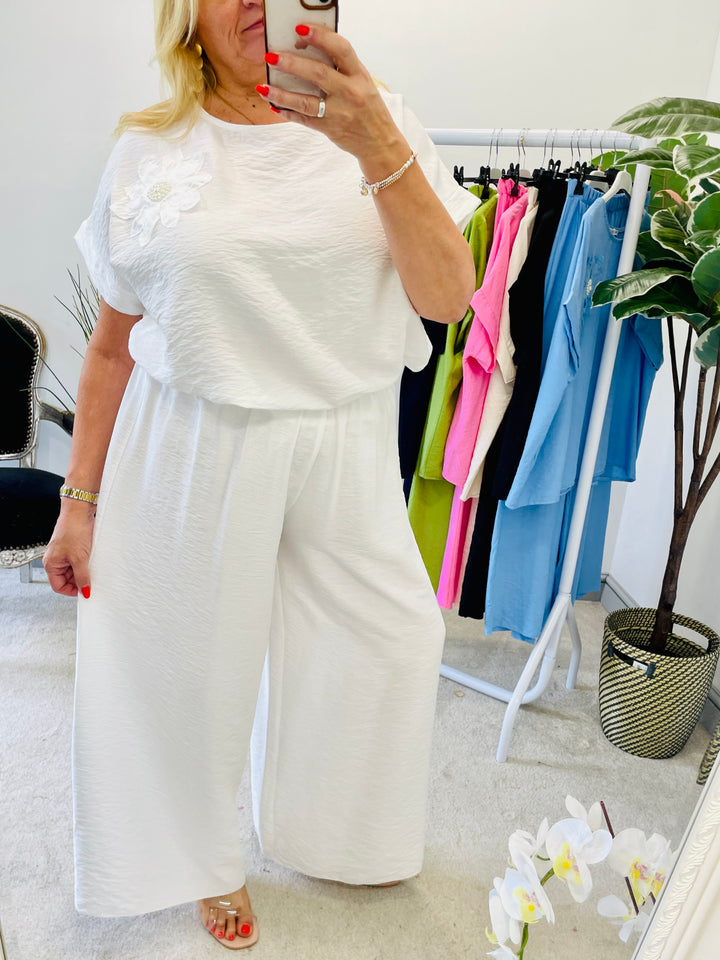 LADIES WIDE LEG TROUSER CO ORD SET 