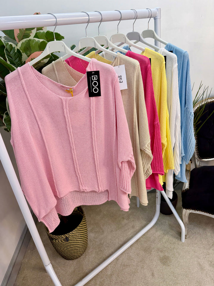 Ladies Fashion Oversize Top - yellow, beige, pink, white, fuschia and blue