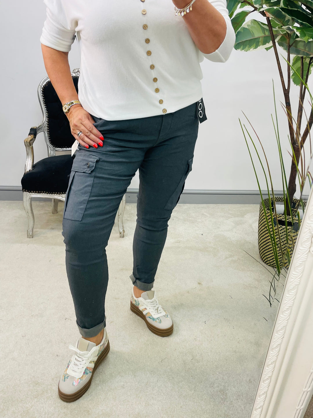 LADIES STRETCH CARGO MAGIC TROUSERS - NAVY, BLACK, BEIGE & GREY