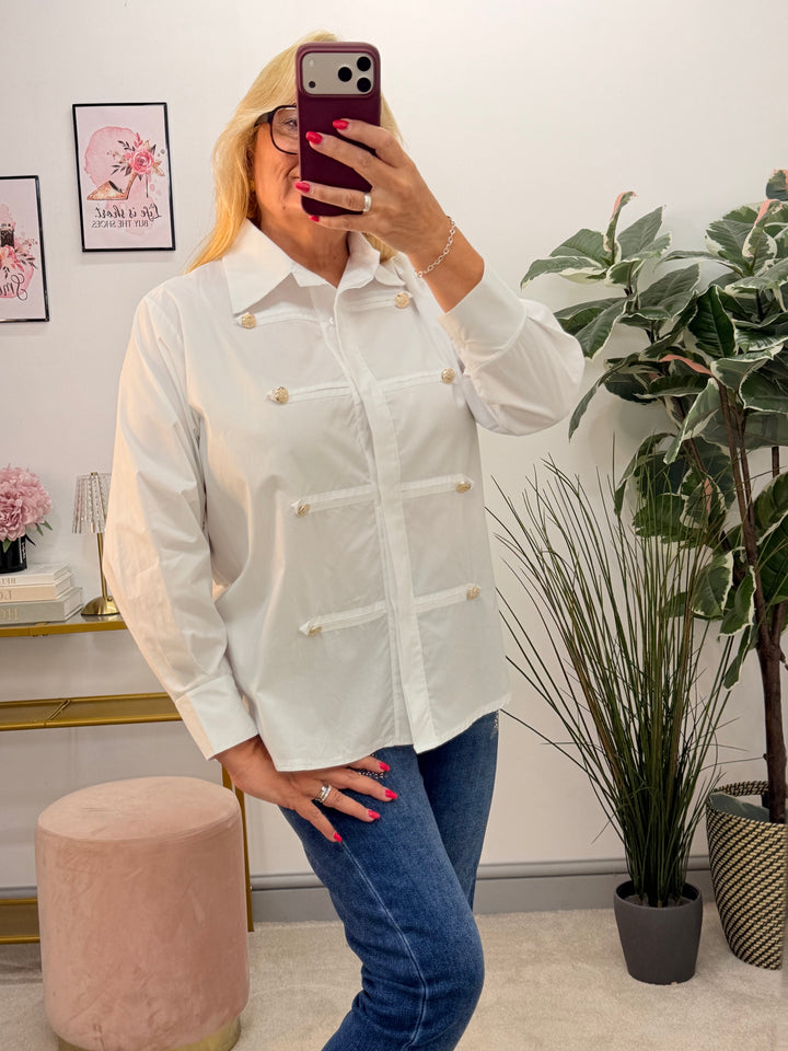 Ladies Fashion White Cotton Military Shirt