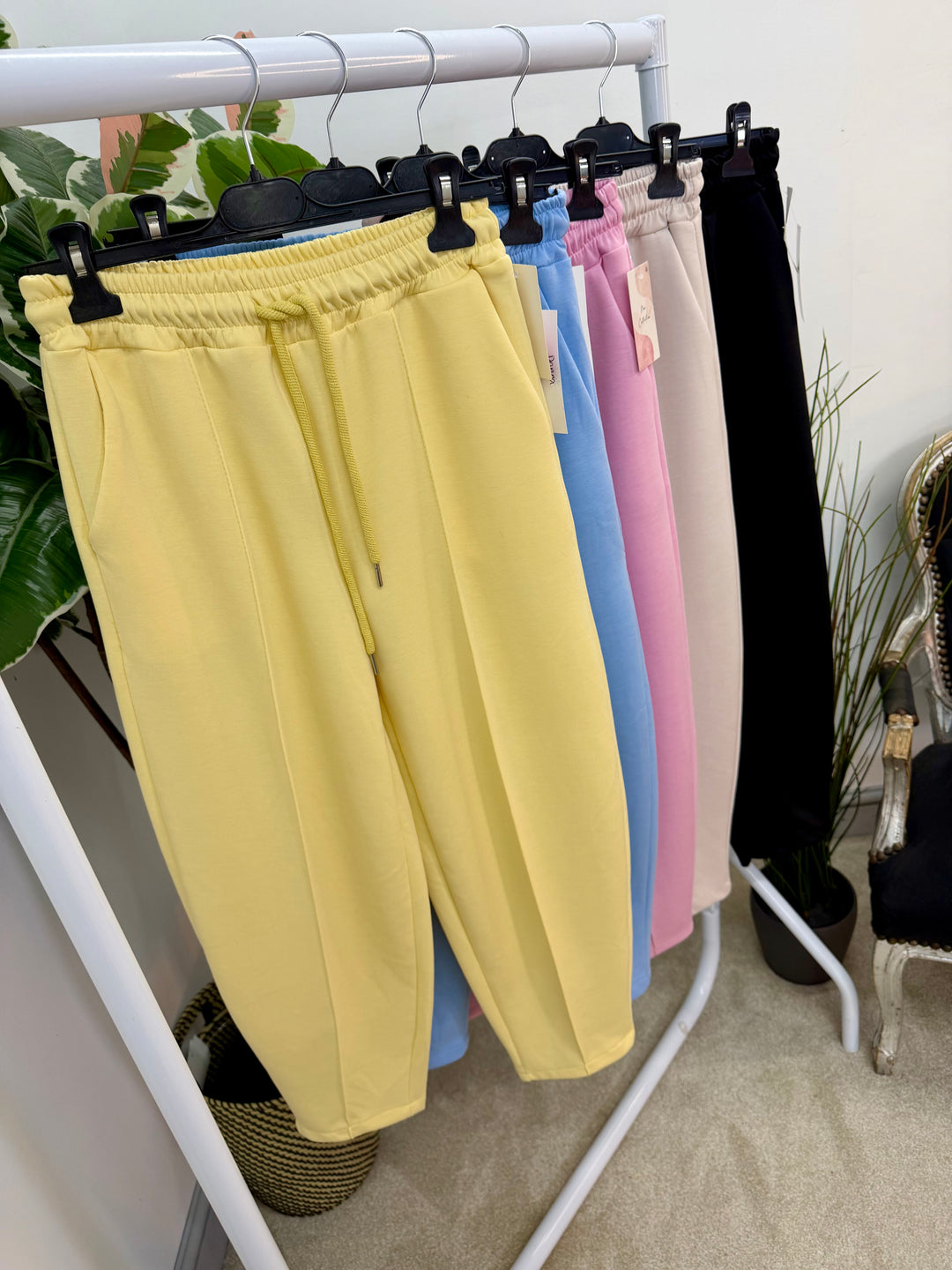Ladies Fashion Carrot Leg Trousers - beige, pink, blue, black & lemon