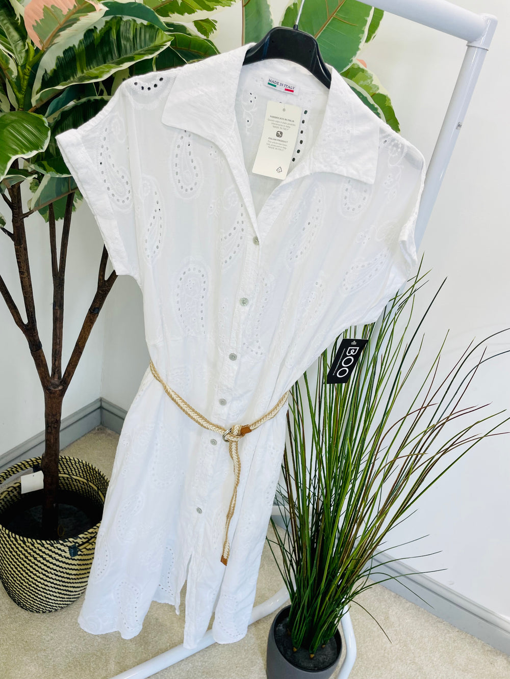 LADIES WHITE BRODERIE ANGLAISE SHIRT SUMMER HOLIDAY DRESS