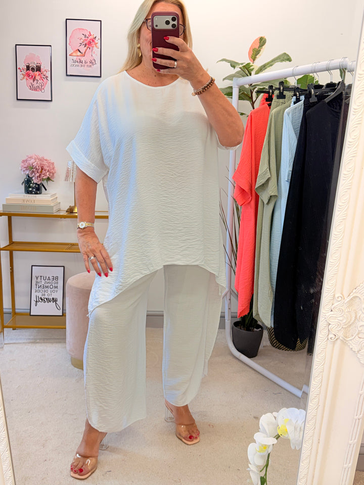 Ladies Harem Trouser Drape Top Co Ord - White, Coral, Khaki, Black & Blue